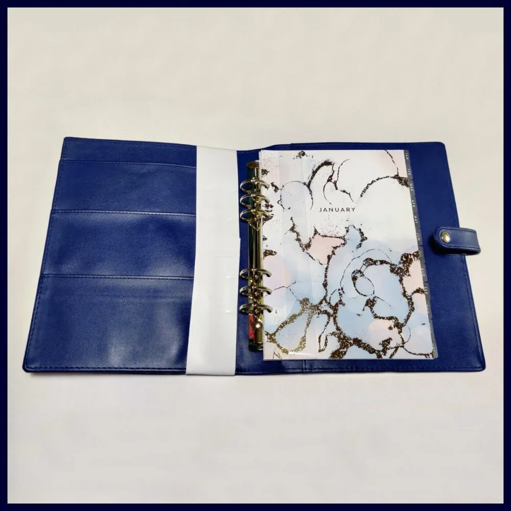 Recollections 6-Ring Planner Binder with Month Tab Dividers - Blue Faux Leather